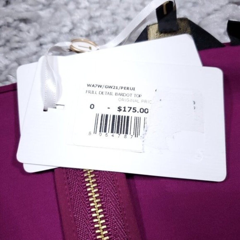 Ted Baker Frill Detail Bardot Top Ruffle Purple NWT Ted Size 0 US Women's 2 - Picture 7 of 10